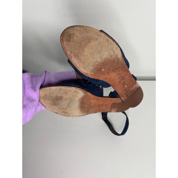 Tory Burch Women’s Navy Blue Die Cut Ankle Strap Sandals size 9 - Picture 2 of 8